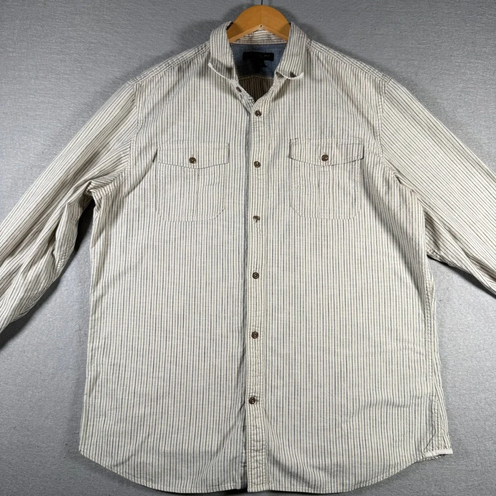 Banana Republic Mens XL Natural Blue Micro Stripe Cotton Utility Shirt 429877-00
